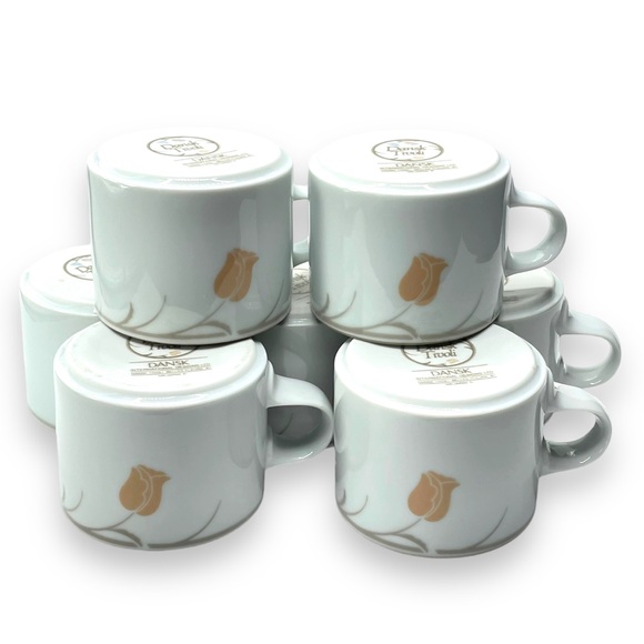 Dansk Set of 7 Trivoli "Belle Fleurs" Blue & Apricot Floral 8oz. Coffee Tea Mugs - Picture 4 of 10